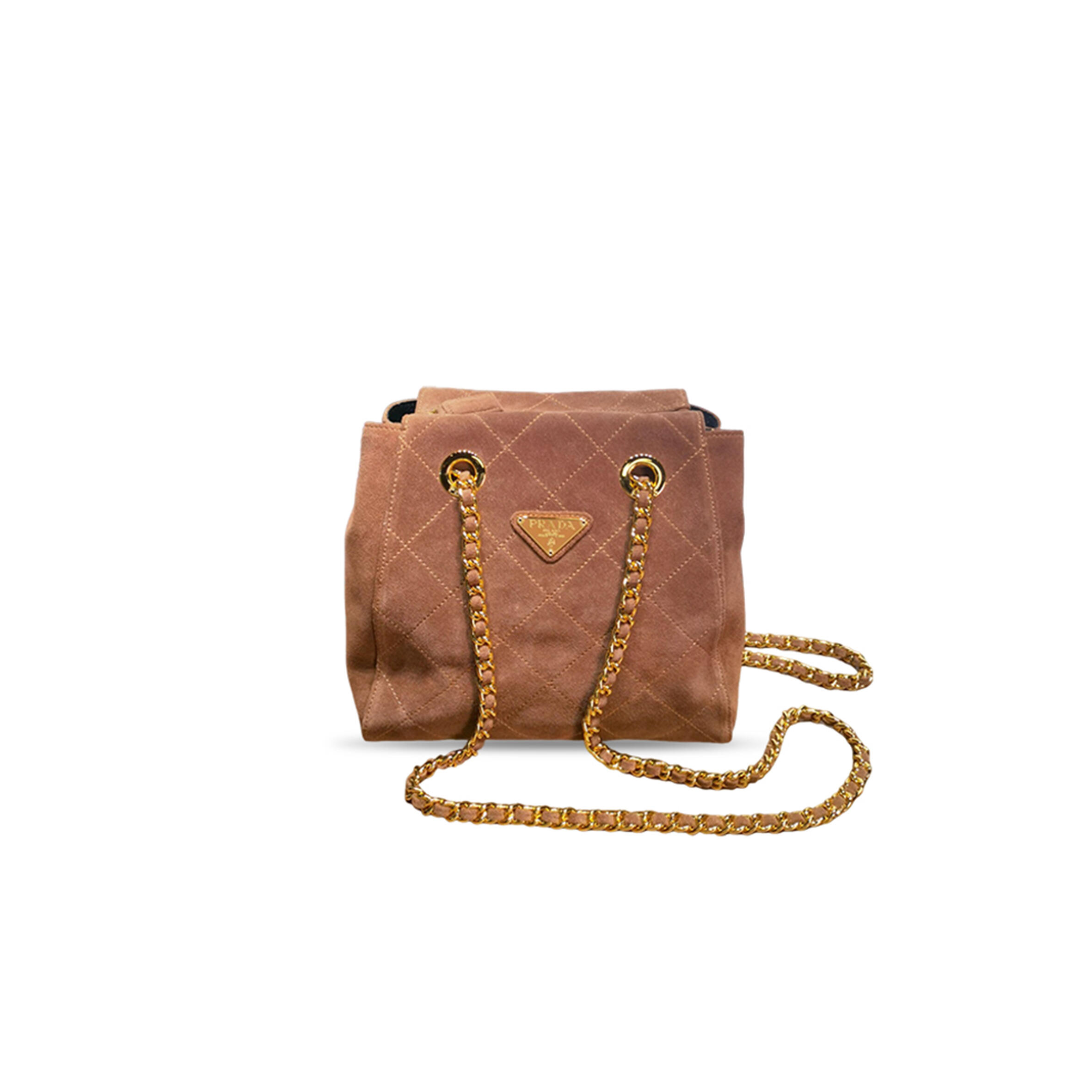 Pra*a quilted brown suede chain shoulder bag 1bd602 (27*24*6cm)